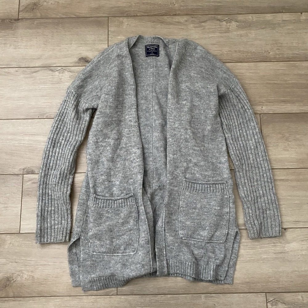 Abercrombie & Fitch Women Open Front Cardigan Sweater Comfy Oversized Gray SZ S‎